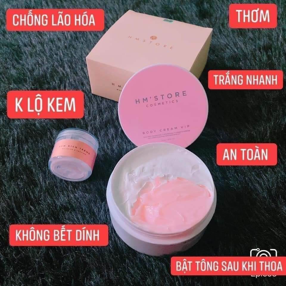 Kem body vip HM store tặng kèm kích trắng+ muỗng