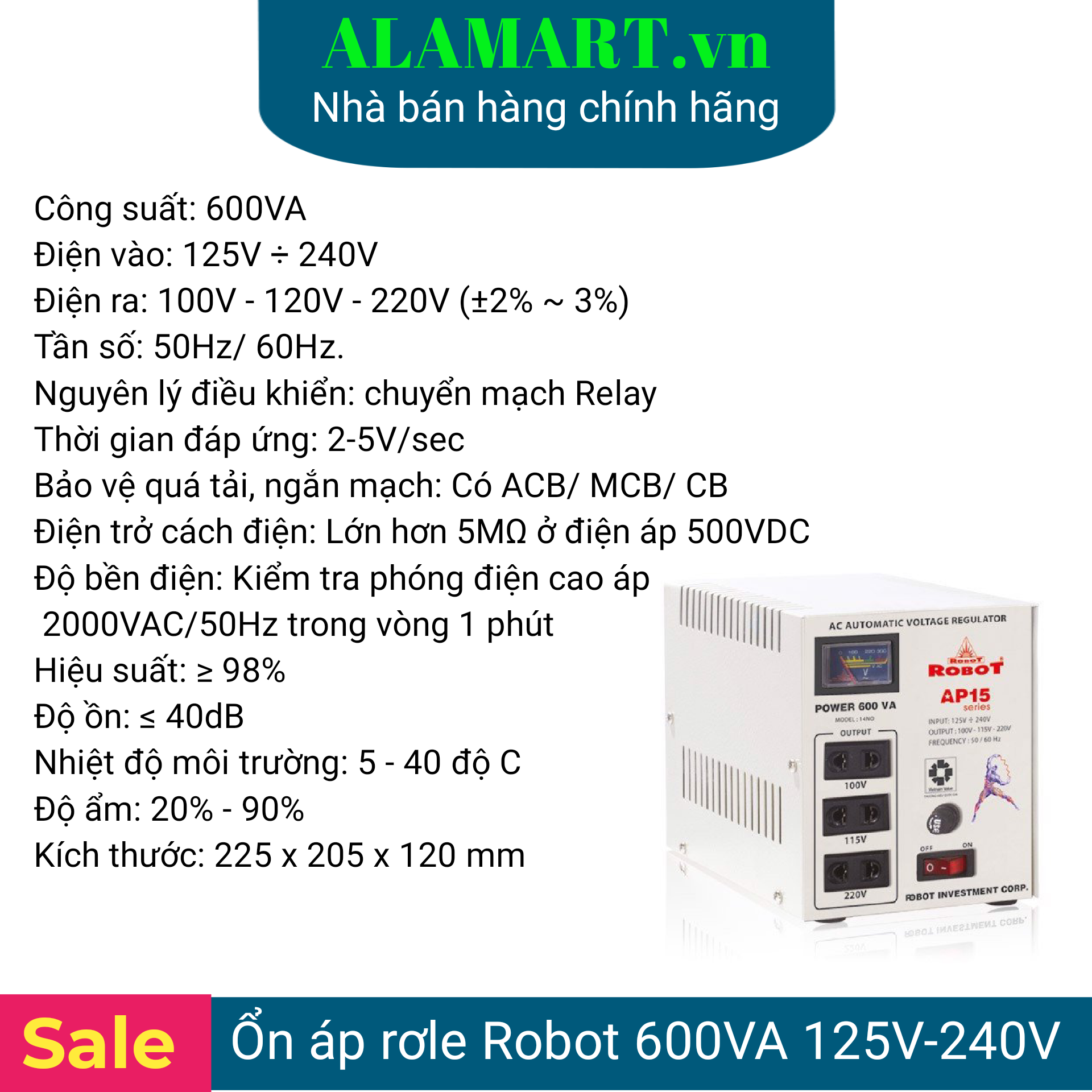 ỔN ÁP RỜ LE 600VA (125V - 240V)