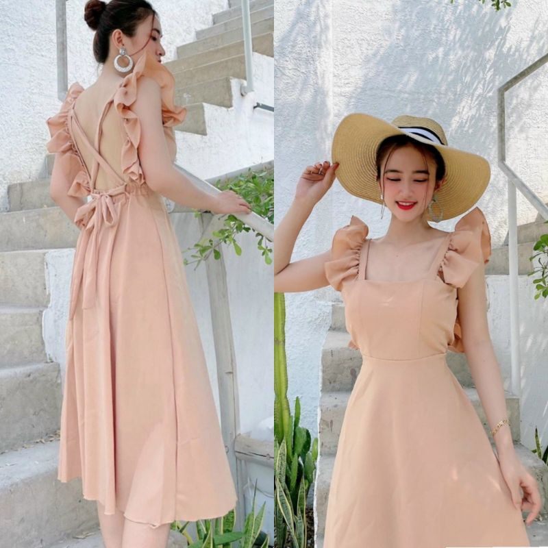 🎀 Đầm 2 Đây Hở Lưng Đan Dây Dáng Dài