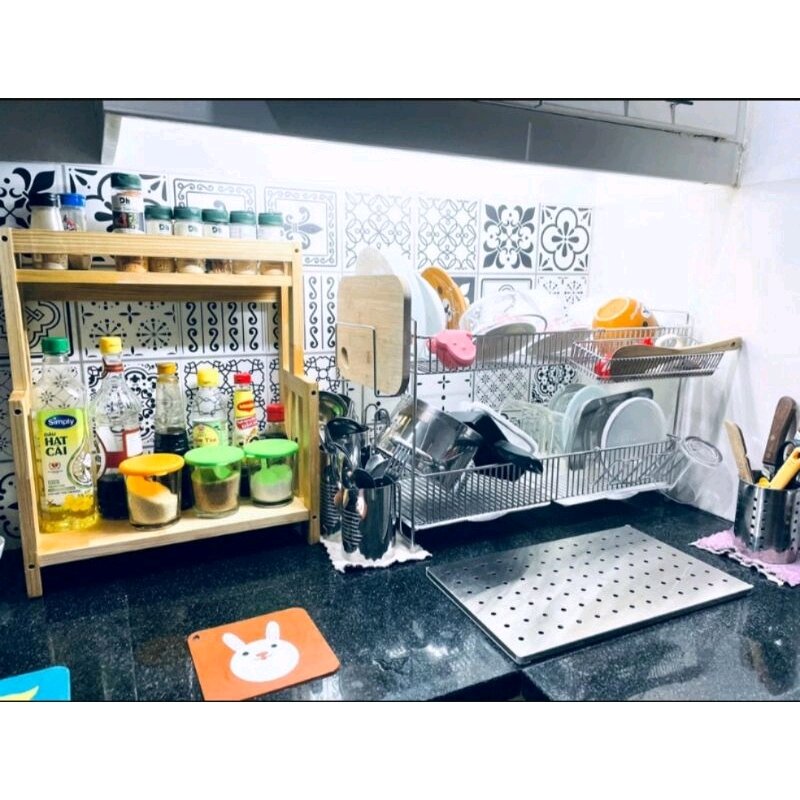 KỆ GIA VỊ GỖ THÔNG 2 TẦNG ĐA NĂNG
