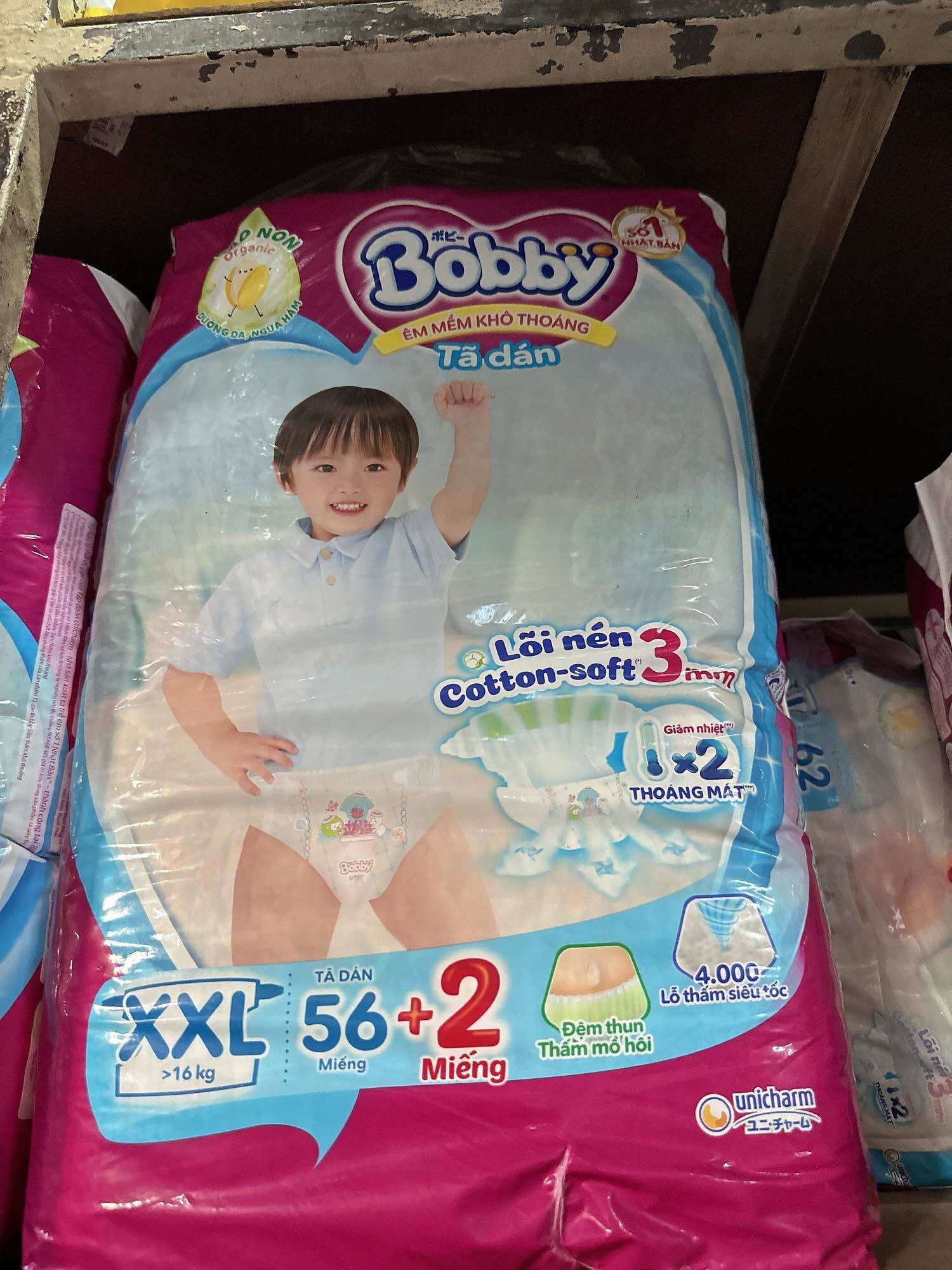 TÃ DÁN BOBBY SIÊU THOÁNG SIZE XXL 56 miếng (trên 16kg)
