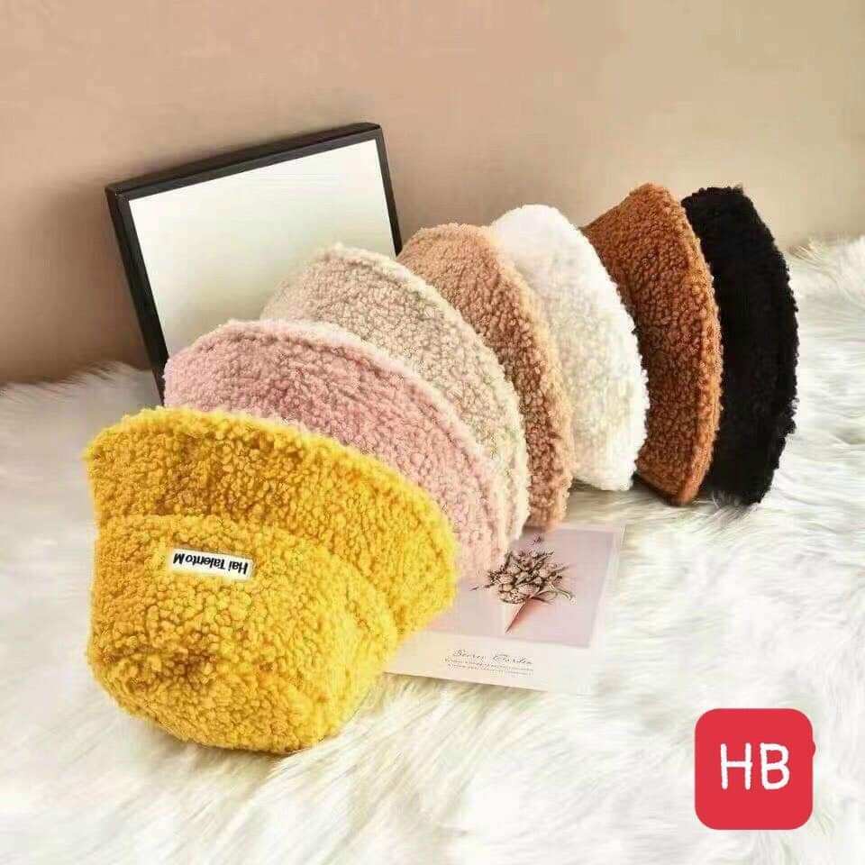 mũ bukket lông cừu mềm mại hàng quảng châu