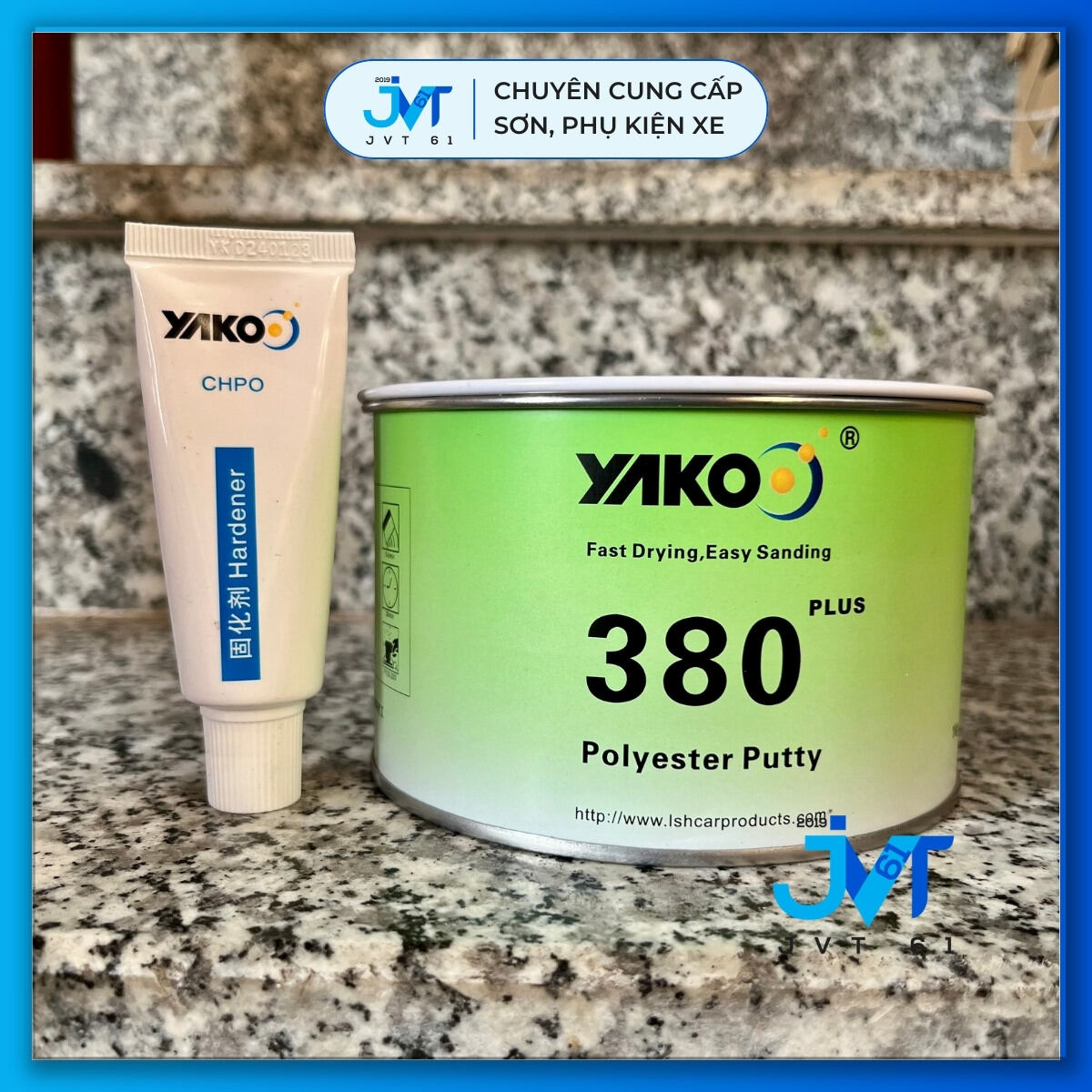 Bột bả Matit Yakoo 380 trét nhựa/sắt sơn xe oto/xe máy (lon 1kg)