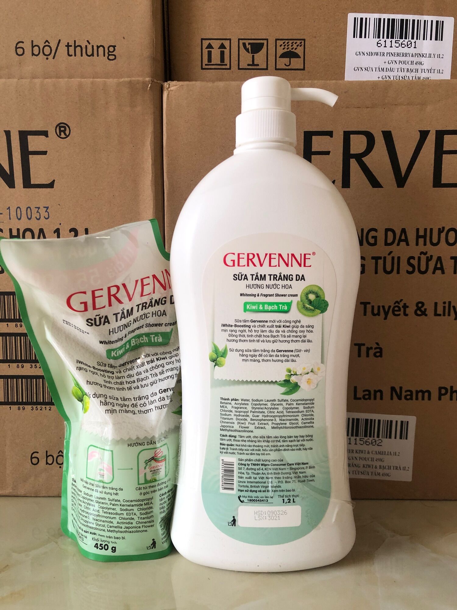 Gervenne sữa tắm 1200ml + túi 600g ( Mẫu mới )