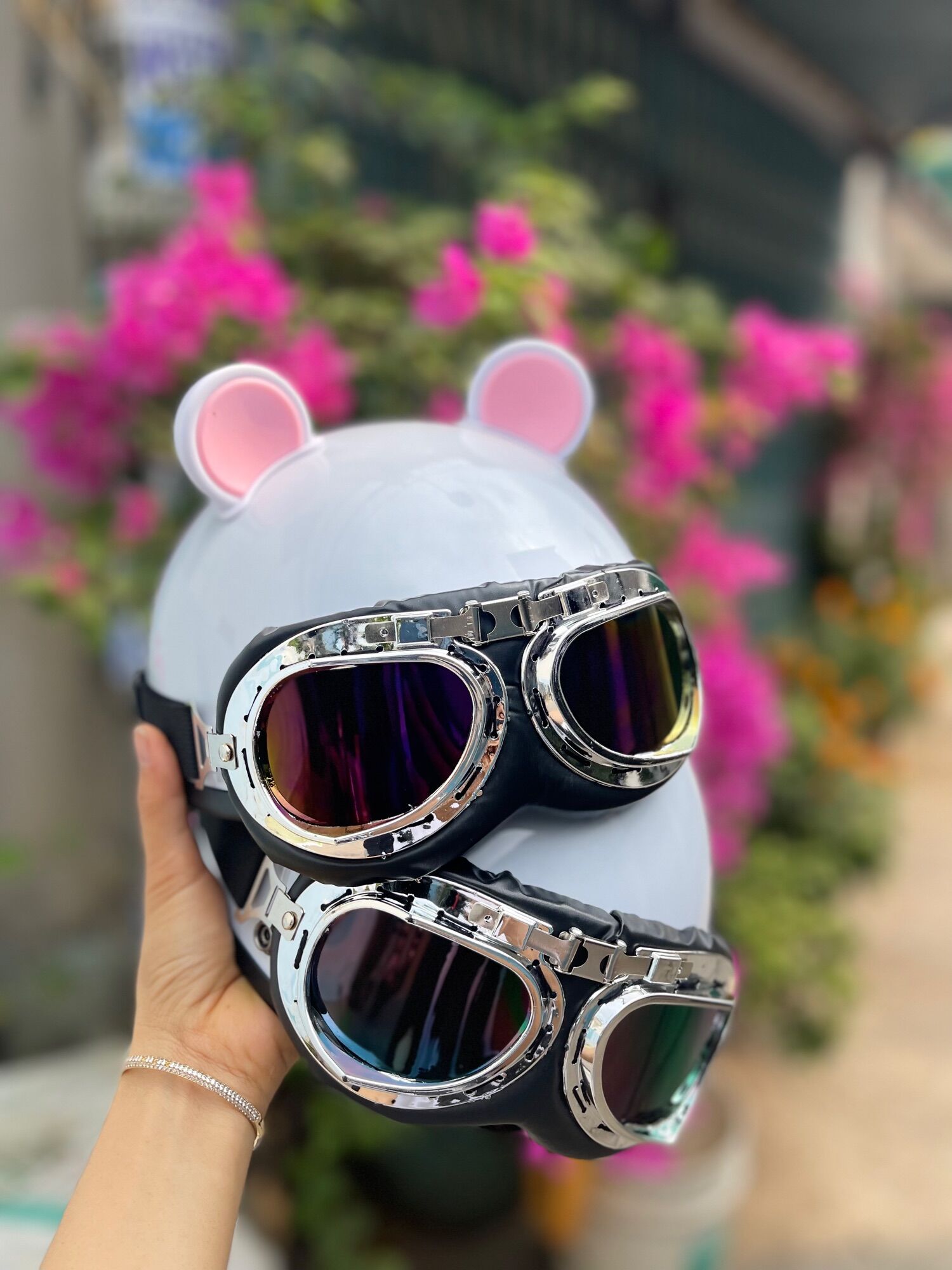 Nón bảo hiểm kính phi công kèm tai gấu mickey hottrend