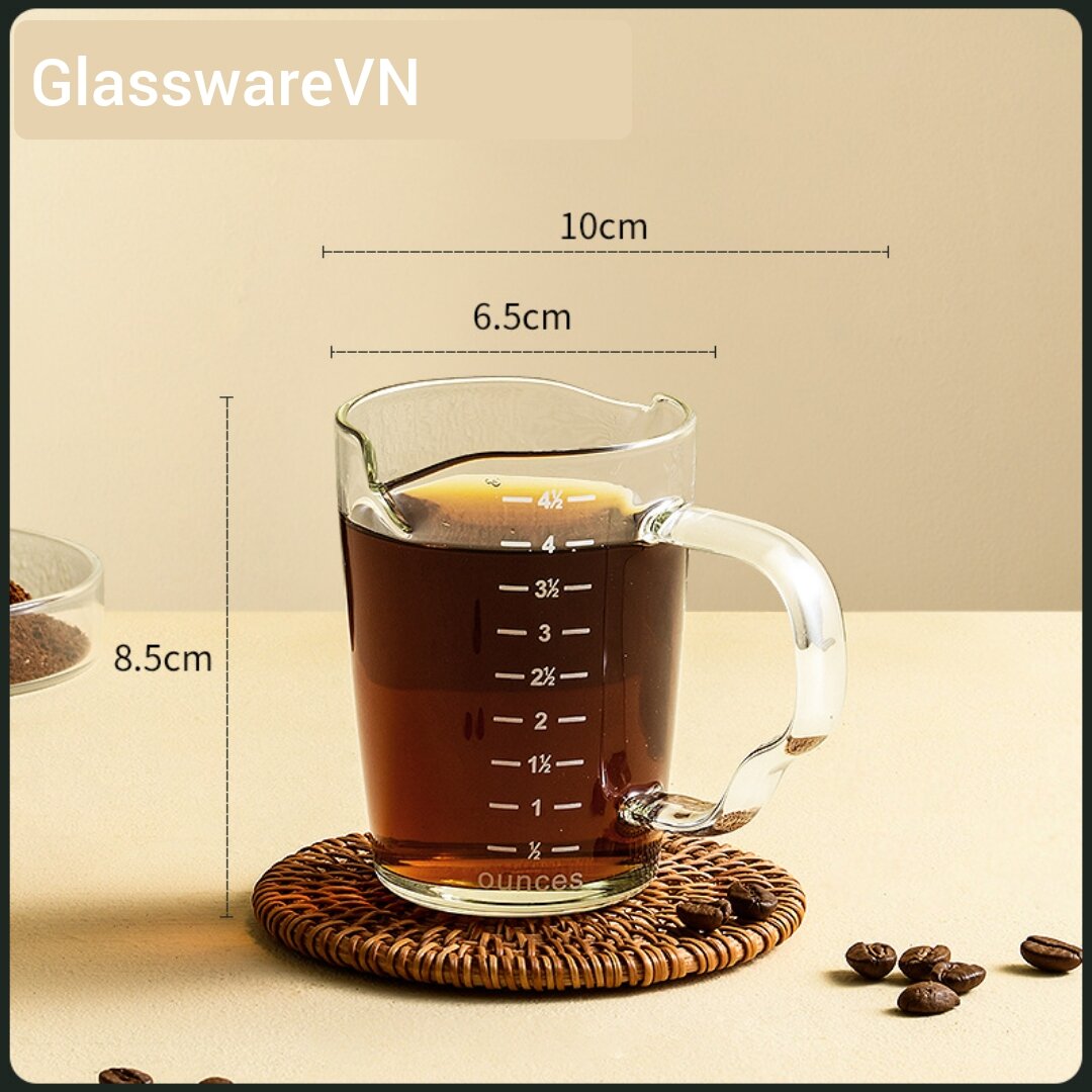 Cốc Đong Cà Phê 2 Miệng 150ml Thủy tinh Borosilicate Cốc Đong Pha Cafe Espresso Miệng Đôi