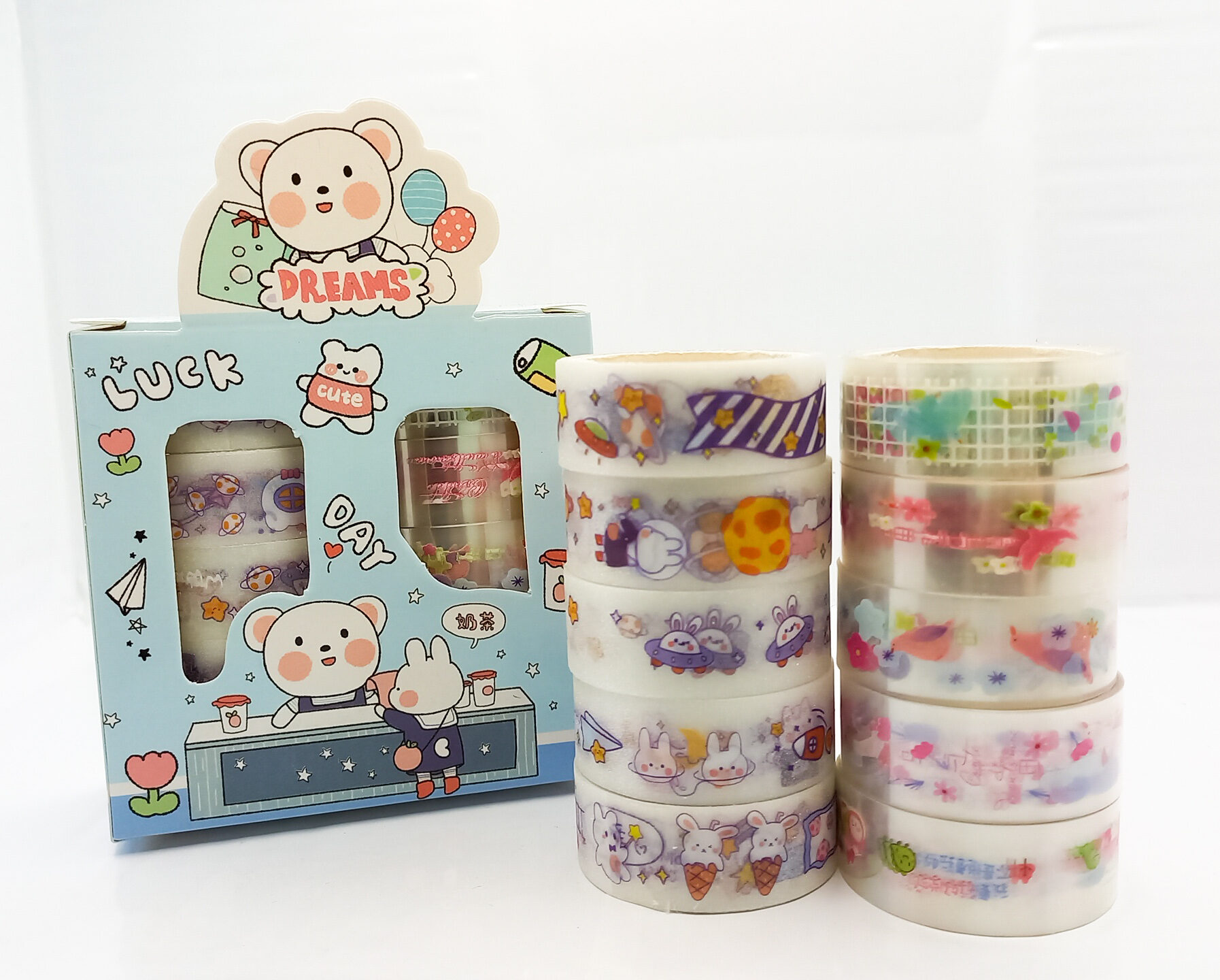 Washi tape hộp 10 cuộn hoạt tiết dễ thương