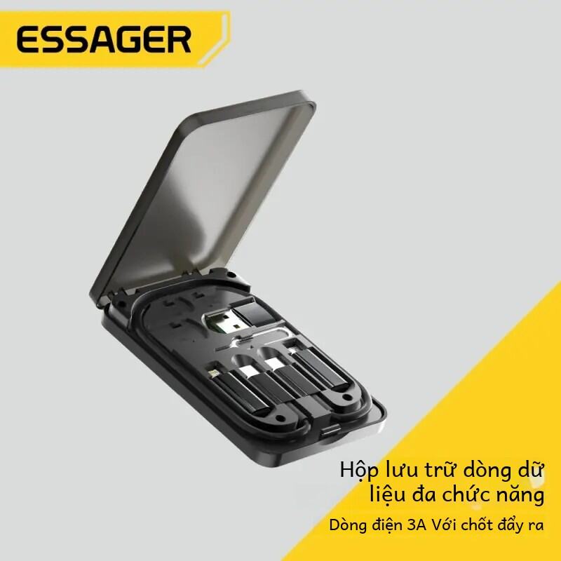 Essager 4 Trong 1 USB C Sang USB C PD 60W Sạc Nhanh Dữ Liệu Dây Cho iPhone Xiaomi loại C Cáp Micro Kèm Giá Đựng Hộp Bảo Quản