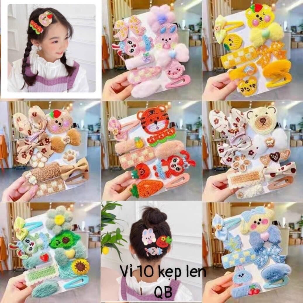 Set 10 kẹp tóc len xinh xắn dễ thương cho bé gái