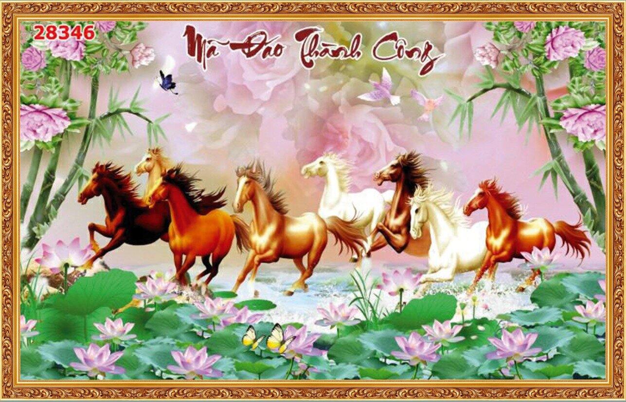TRANH DÁN TƯỜNG MÃ ĐÁO THÀNH CÔNG 28346 - TRANH BÁT MÃ CÓ HỖ TRỢ XOAY CHIỀU NGỰA CHẠY VÀO NHÀ