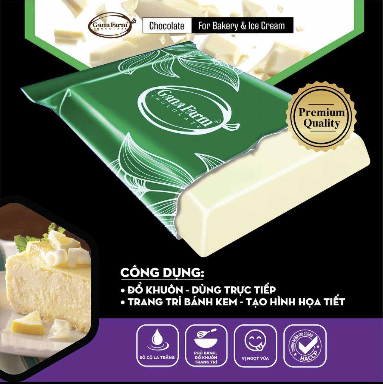 Socola Trắng GANAFARM Thượng Hạng và Nguyên Chất Loại 1kg  Dùng Để Đổ Khuôn Làm Bánh Kẹo Với Hương Vị Ngọt Ngào
