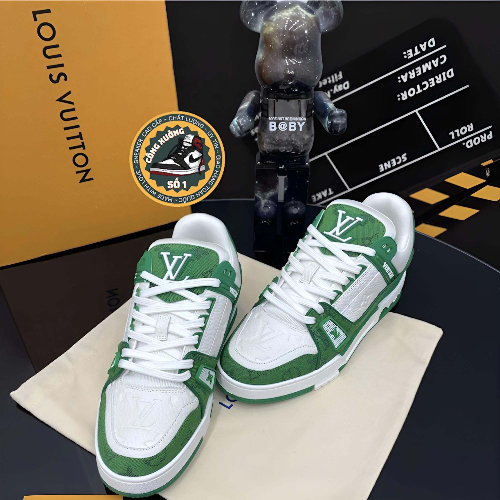 Giày thể thao LV Trainer Sneaker Green White (fullbox, chuẩn like auth, trắng xanh lá)