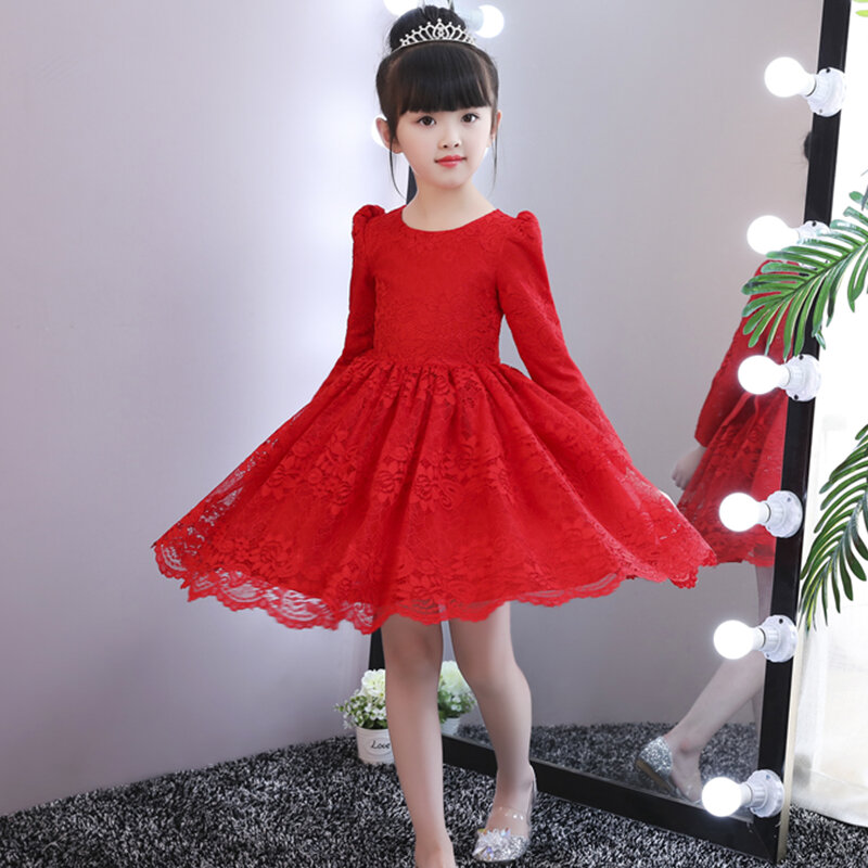 Girls' Dress Spring and Autumn New Children's Super Fashionable Dress Long-Sleeved Princess Dress Lace Dress Children's Clothing