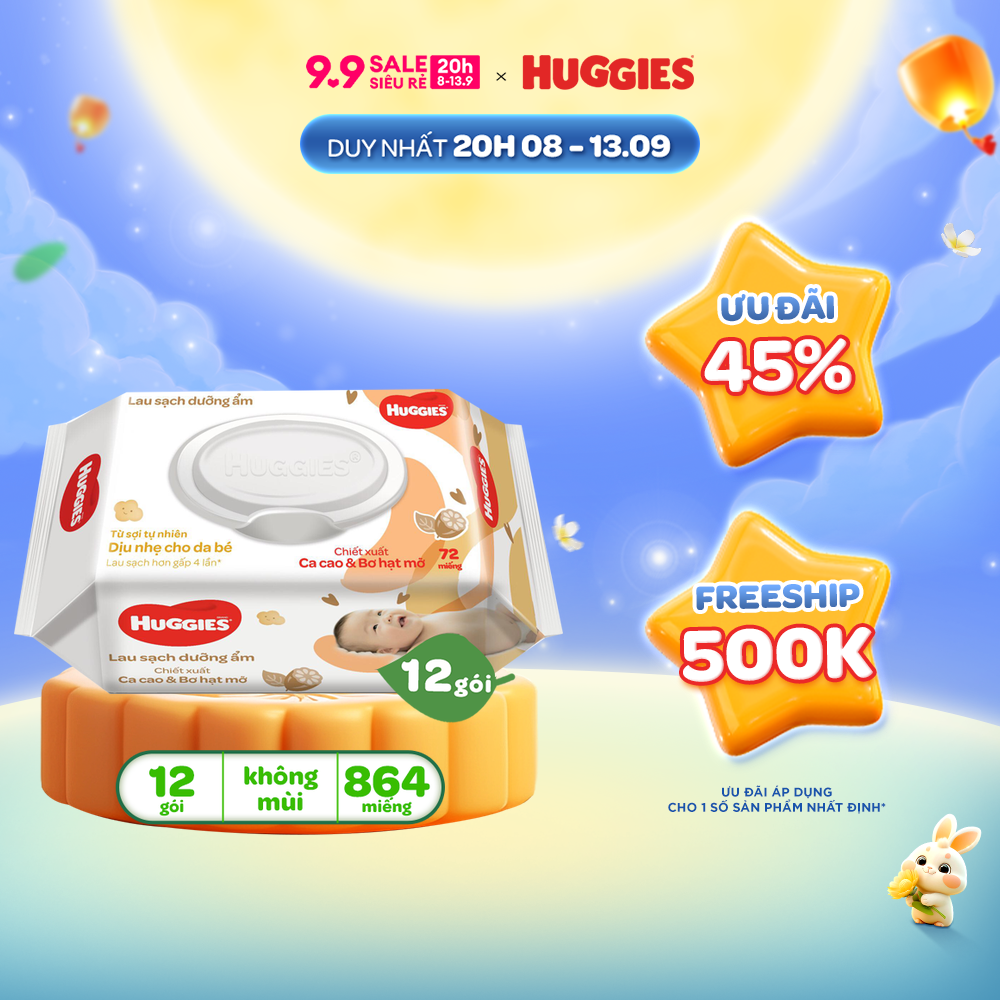 Thùng 12 gói khăn giấy ướt có mùi cho trẻ sơ sinh HUGGIES (Gói 72 tờ)