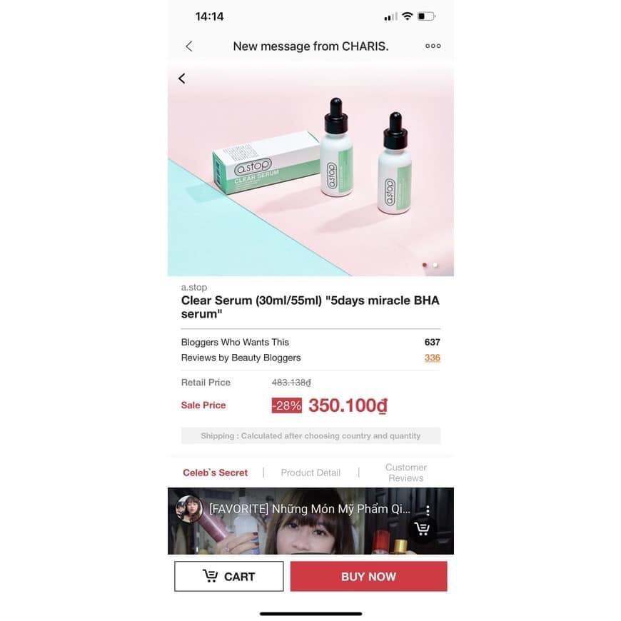 Huyết thanh thay đổi làn da mụn trong 5 ngày A.Stop Clear Serum (Hàn)