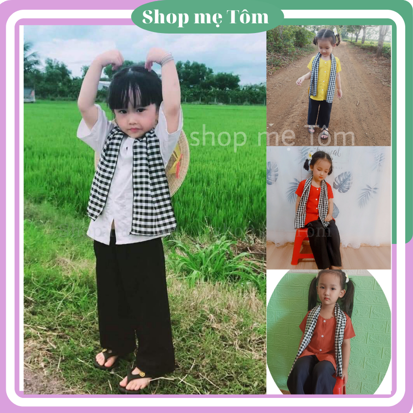 Bộ bà ba cho bé tặng kèm khăn rằn