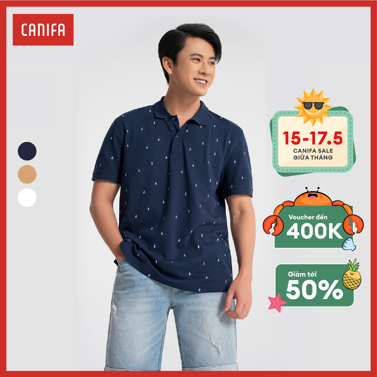 Áo polo nam canifa in họa tiết 8tp22s007