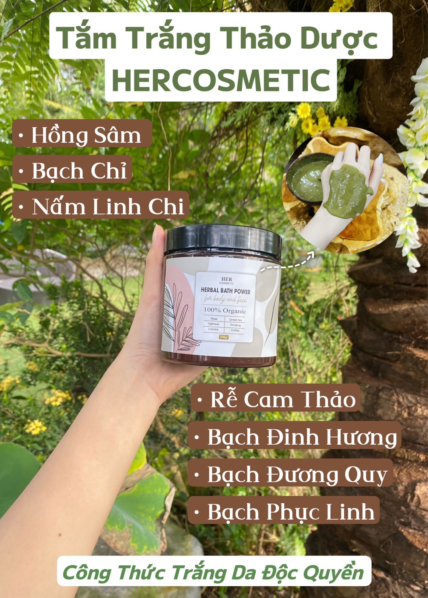 Bột tắm tẩy da chết dưỡng trắng thảo dược her cosmetic 300gr
