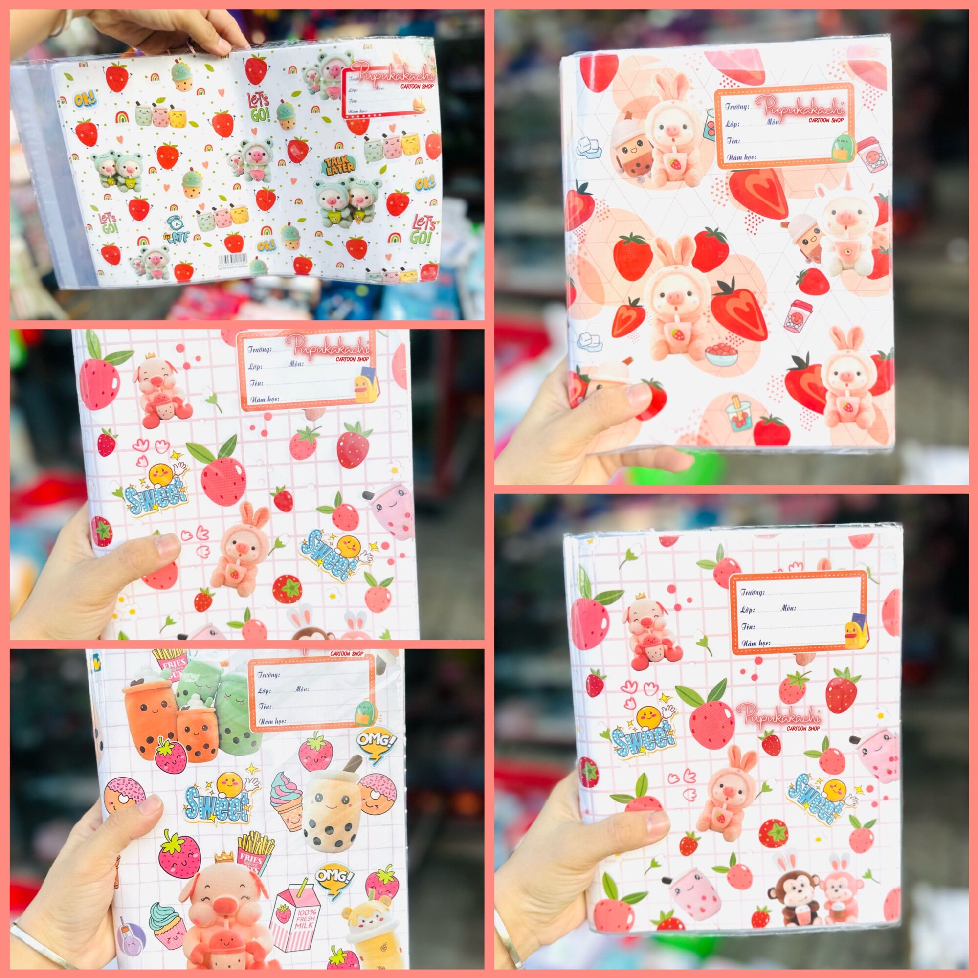 Xấp 10 Tờ Bao Tập Tiện Lợi Sẵn Giấy Kiếng Mẫu Gấu Dâu Lotso Bear/Kuromi/Heo Trà Sữa Xinh Xắn Hot Hit
