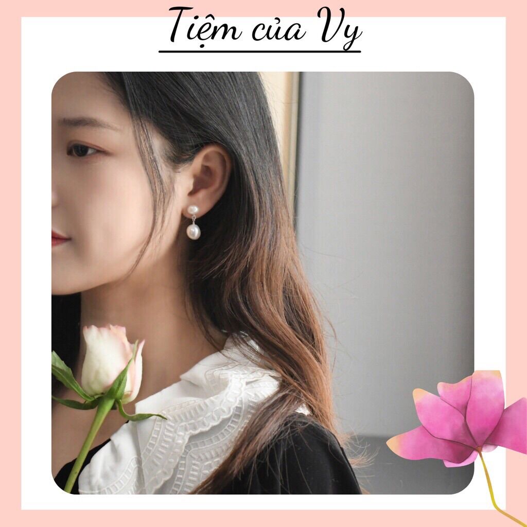 Khuyên tai nữ bạc 925 phối ngọc trai nước ngọt phong cách Vintage