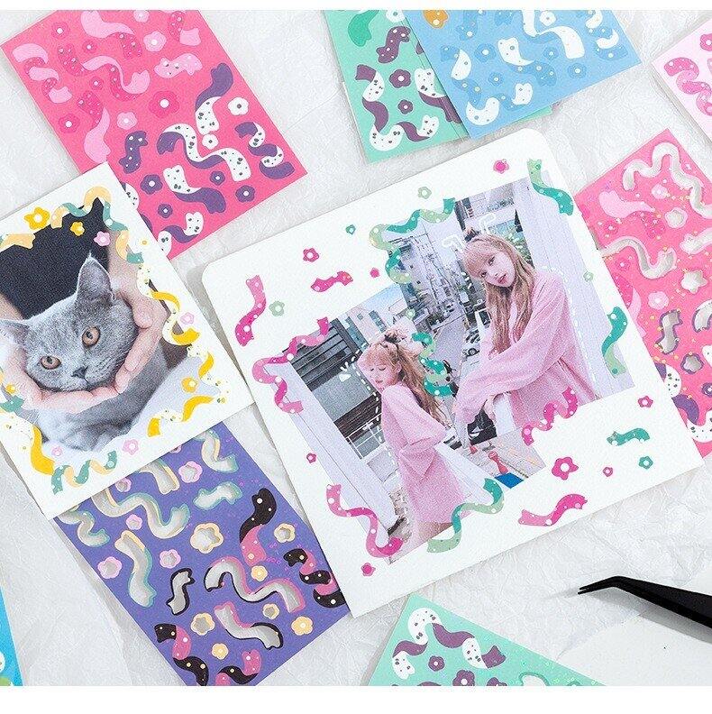 Tấm sticker hình ruy băng lấp lánh trang trí toploader