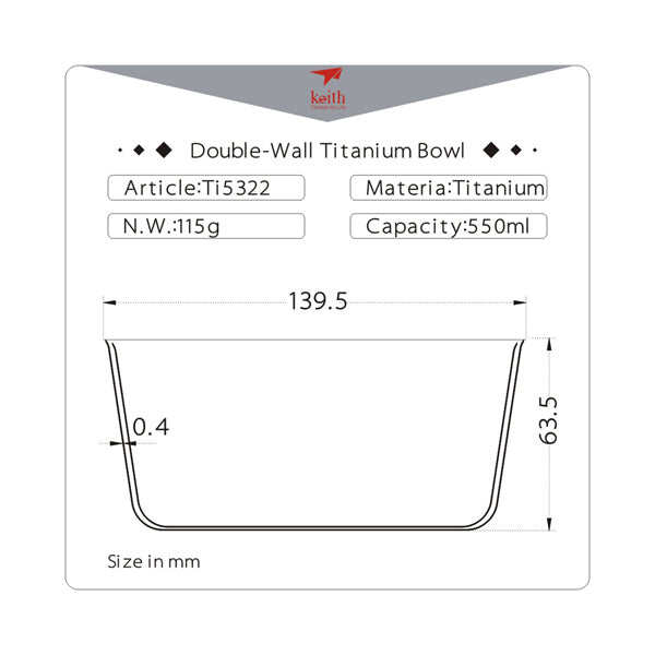 Chén ăn cách nhiệt 2 lớp Titanium Keith Ti5322 - 550ml