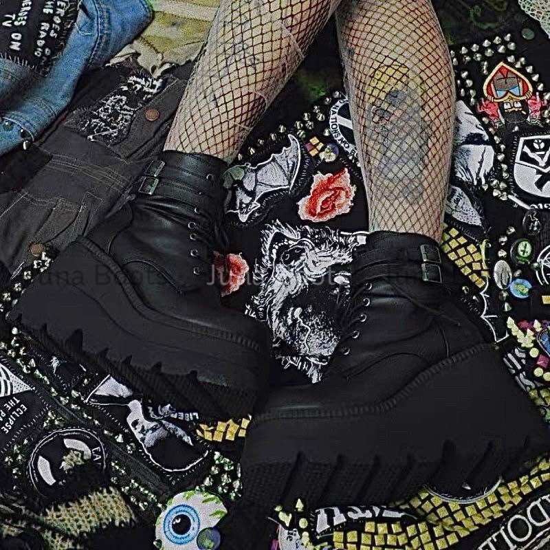 Giày Boots Đế Bánh Mì Cao Hách Dáng - Giày Bốt Harajuka Rock Dark [ Hàng Loại 1 ]