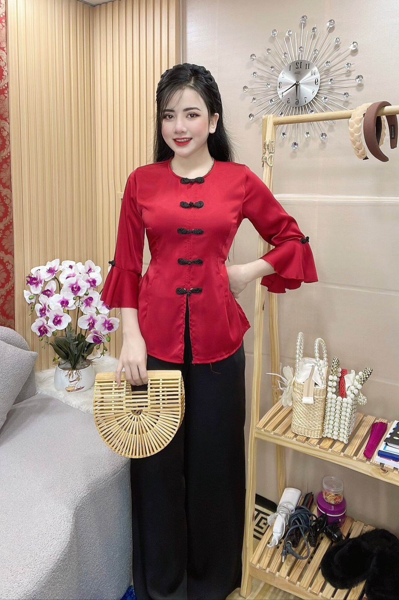 SÉT LAM TAY LOA LỤA NGỌC TRAI CAO CẤP - đồ lam đi chùa nử ( freesize dưới 58kg