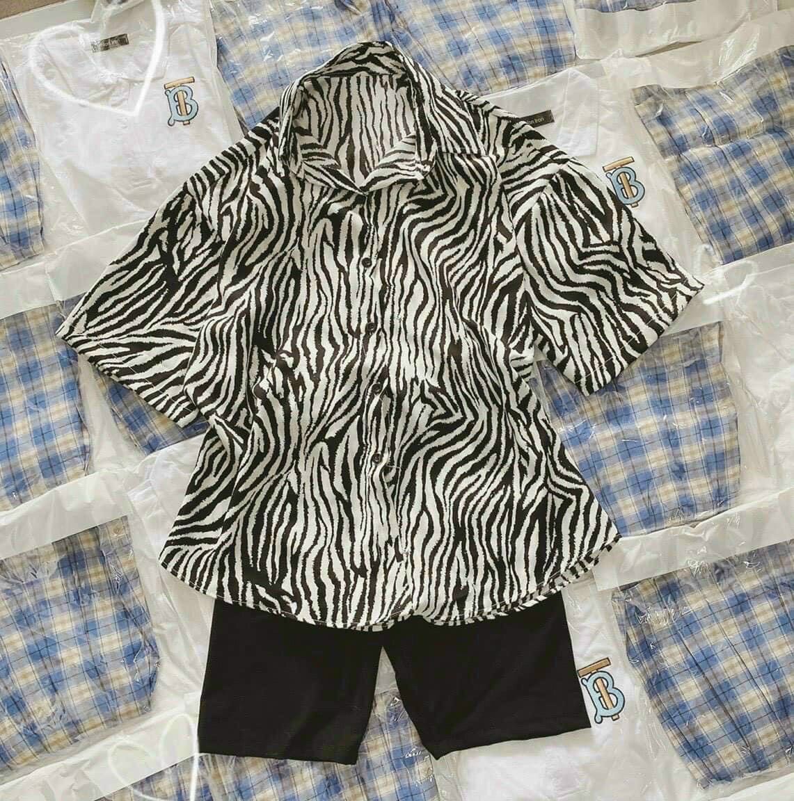 Set áo sơ mi vằn quần ngố full set