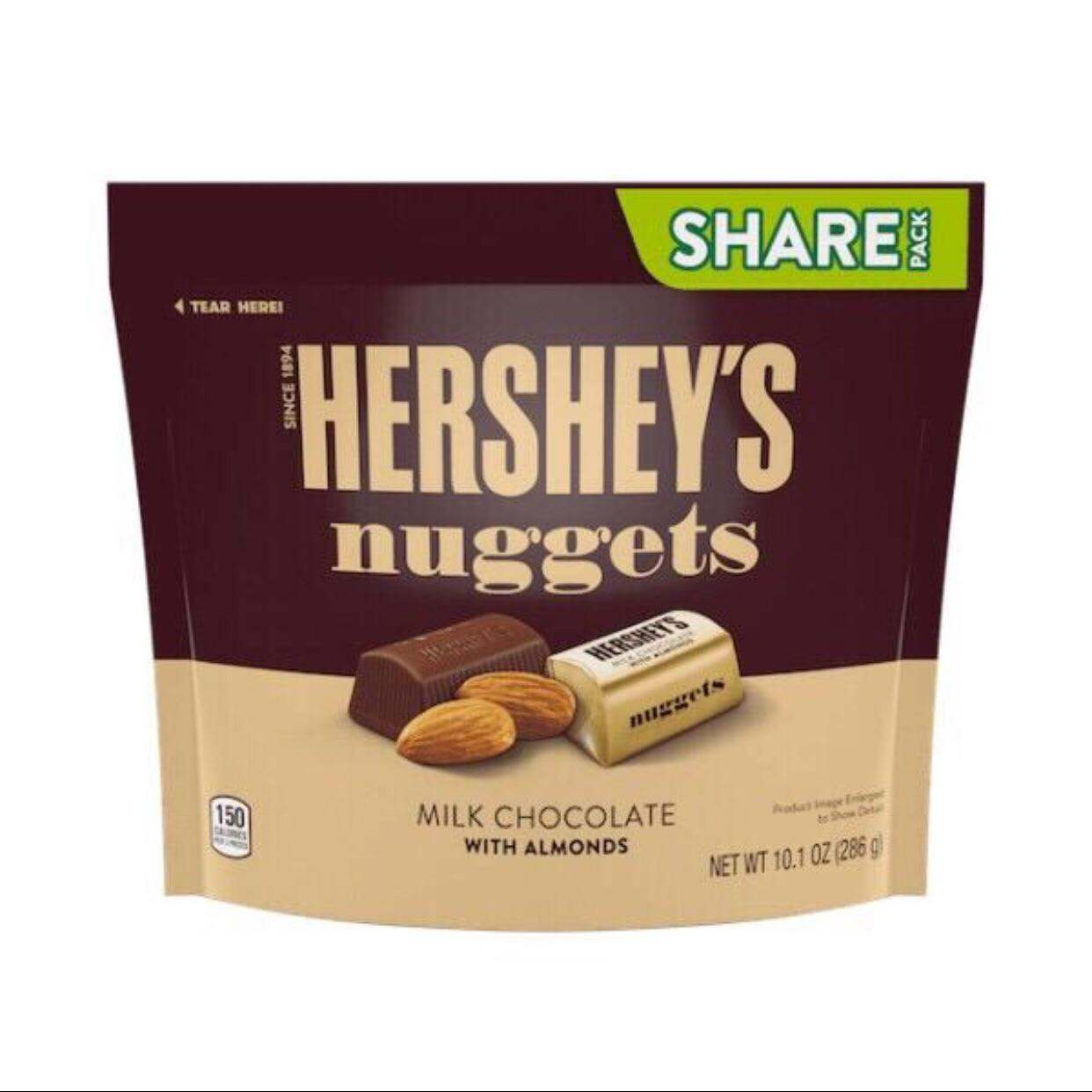 Socola sữa hạnh nhân Hershey's Nuggets Milk Chocolate with Almonds gói 286gr Mỹ