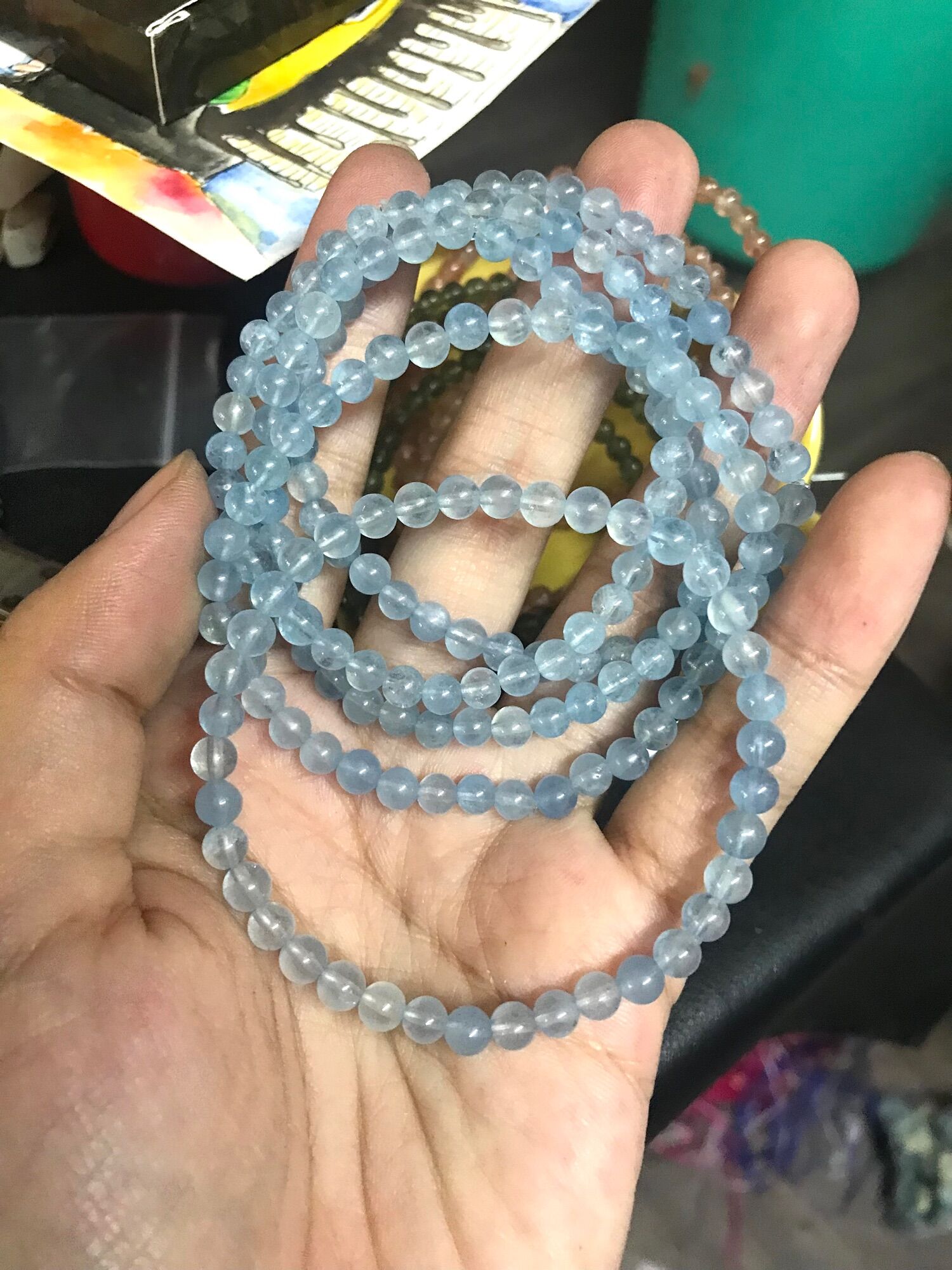Vòng tay hạt đá thanh tẩy Aquamarine 4-5mm xinh xắn