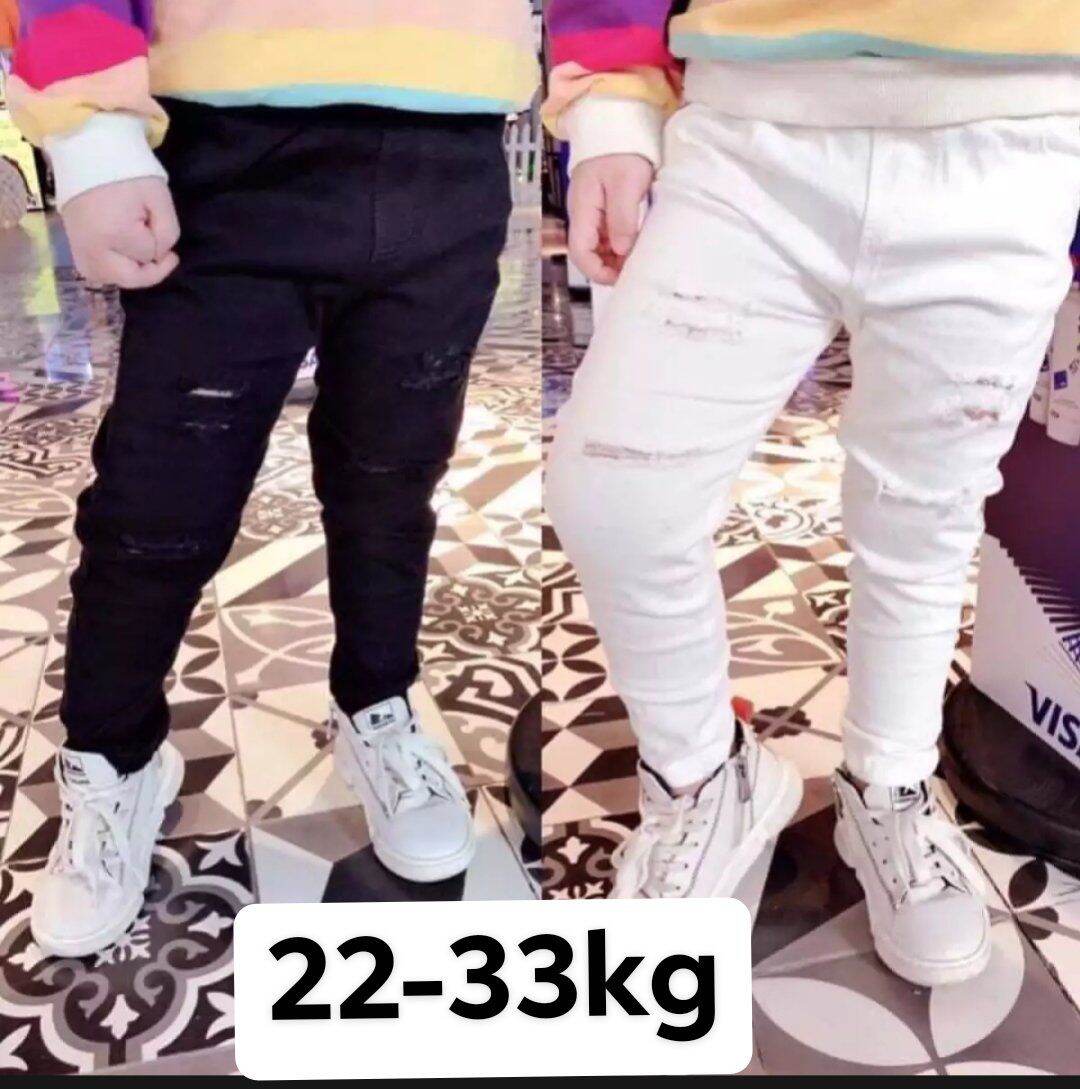 [22-33kg] Quần kaki rách đen, trắng cho bé