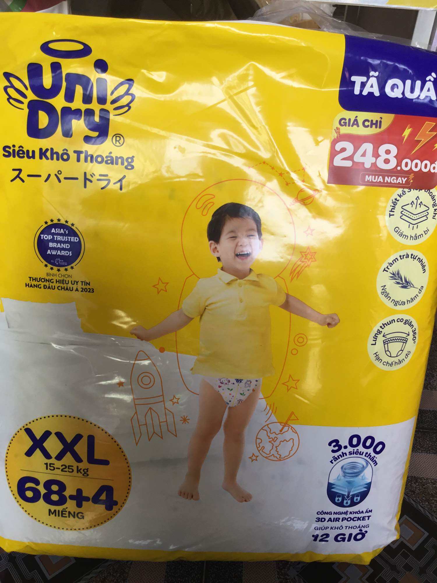Tặng thêm 4 miếng Bên Trong -Tã quần Unidry XXL68 +4 Siêu Khô Thoáng -Cho Bé Từ 15-25kg - Date luôn mới