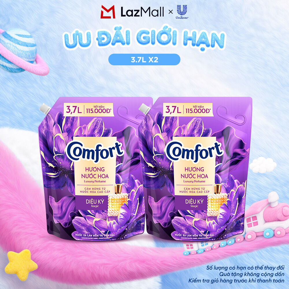 Combo 2 Túi Nước Xả Vải Comfort Hương Nước Hoa 100 Giờ Lưu Hương Diệu Kỳ túi 3.7L