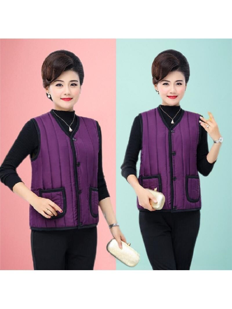 Áo Khoác Vest Lót Lông Cừu Dày Ấm Áp Cho Phụ Nữ Trung Niên Và Cao Tuổi Mùa Thu Đông Mới Về Phong Cách Mẹ Mặc Đồ Lót Bằng Cotton