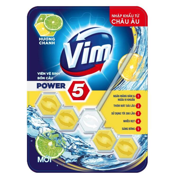 Viên tẩy bồn cầu vim power 5 hương chanh 55g sạch khuẩn thơm mát