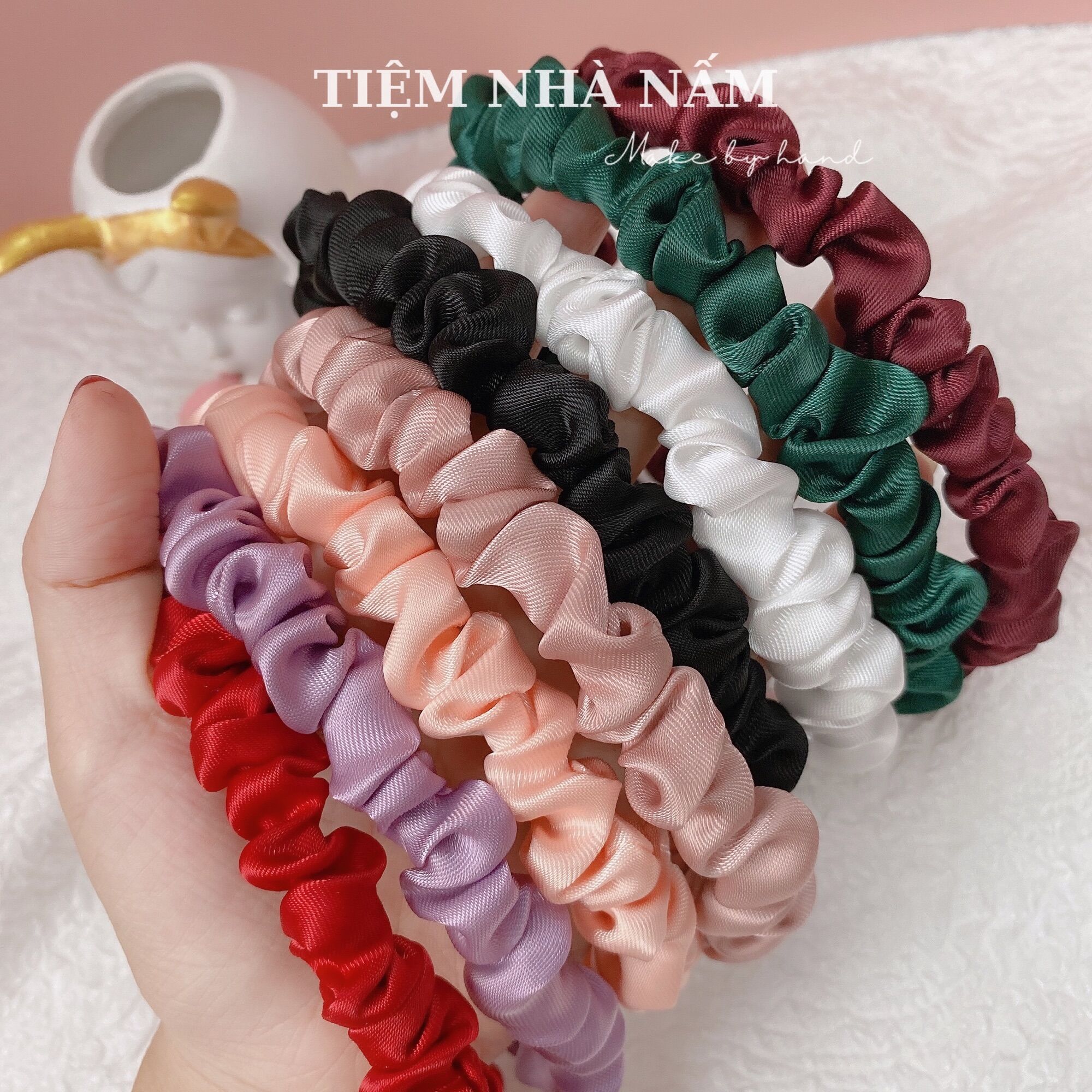 🎀 Cài, bờm tóc nhún satin bèo nhiều màu - [ Nhà Nấm handmade ]