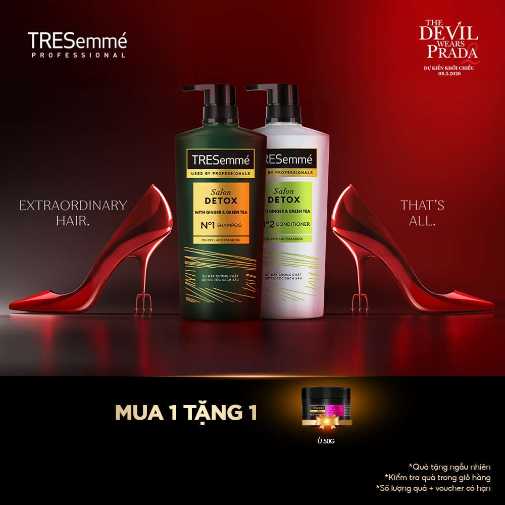 Combo Dầu Gội, Dầu Xả TRESemmé Salon Detox Cho Tóc Sạch Sâu Gừng Và Trà Xanh Dưỡng Tóc Chắc Khỏe 640g, 620g