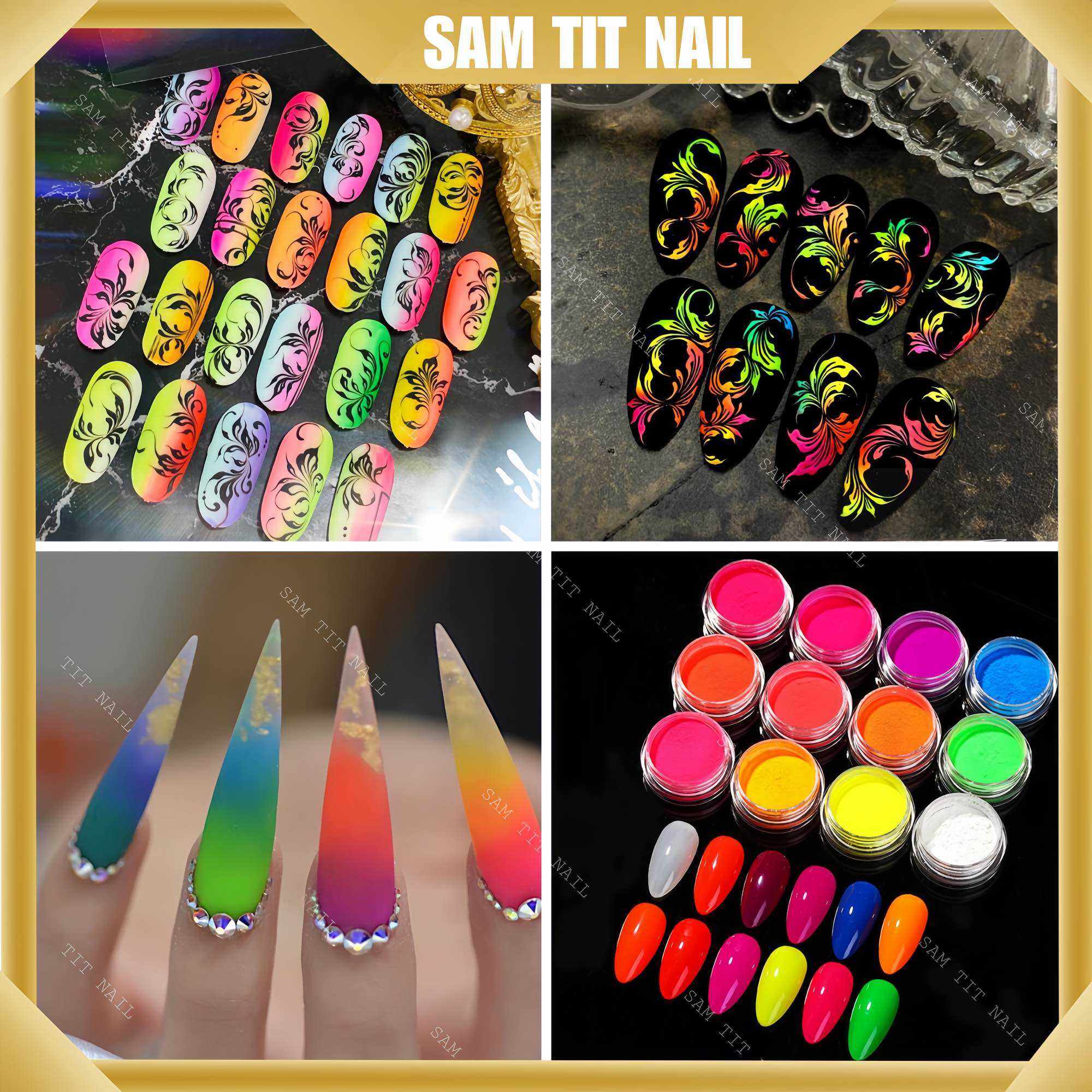 Bột dặm ombre màu dạ quang - Bột dặm vẽ nổi màu dạ quang phong cách châu âu