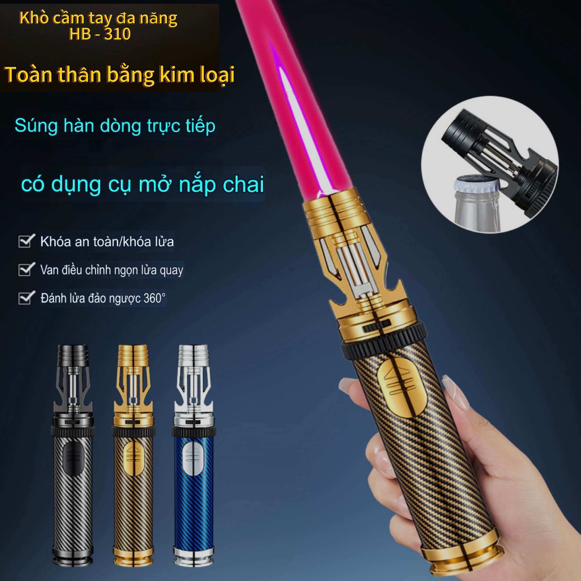  Khò cầm tay đa năng HB-310 Cao Cấp – Đầu Khò Kim Loại Chịu Nhiệt Nút Bấm Tiện Lợi Tái Nạp Gas Dễ Dàng - tặng kèm 1 bơm. 