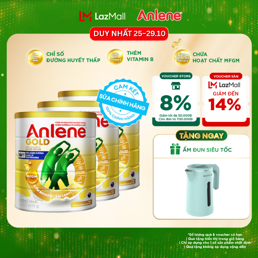 [Voucher giảm đến 26%]Combo 3 Sữa Bột Anlene Gold Hương Vani 800G