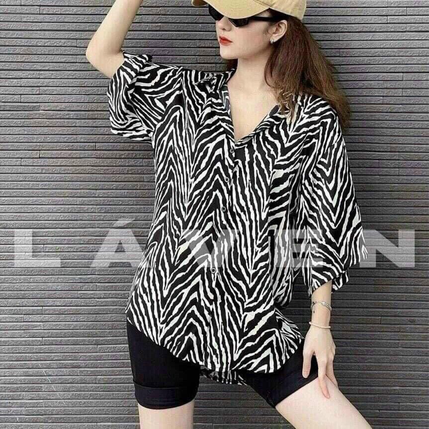 Set áo sơmi sọc vằn quần legging ngố - Set áo sơmi form rộng quần lửng