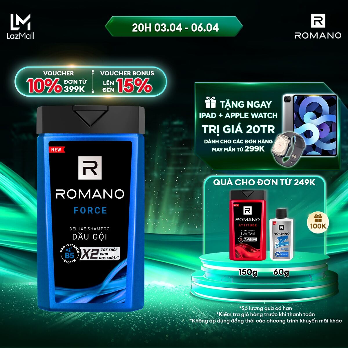 Dầu gội hương nước hoa Romano Force 180g