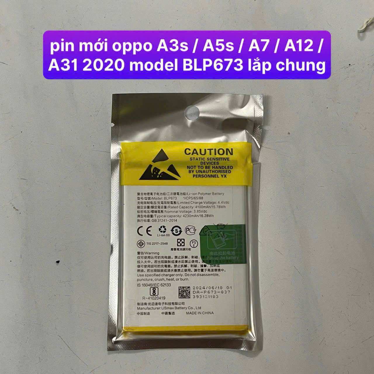 Pin zin / pin oppo a3s / a5s / a7 / a12 / a31 2020 model blp673 lắp chung