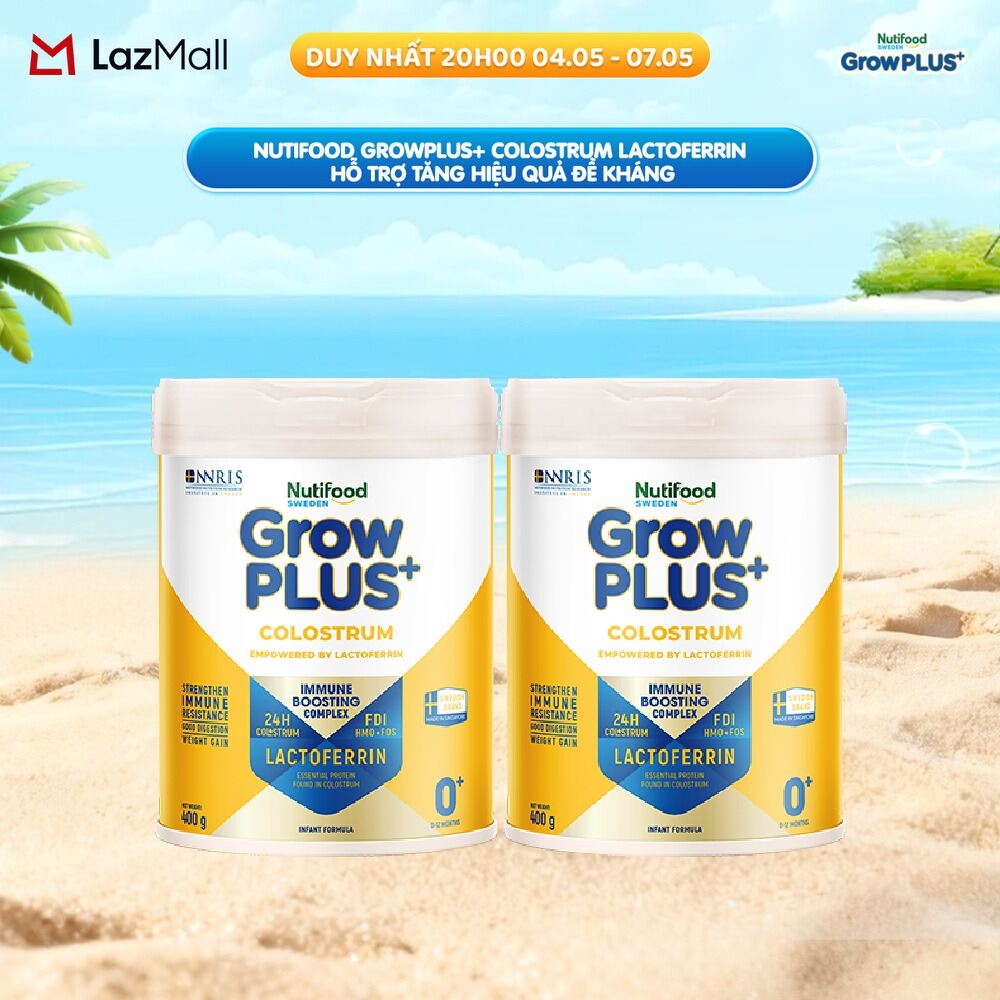 Combo 2 Sữa bột Nutifood Sweden GrowPLUS+ Colostrum Lactoferrin 0+ 400g