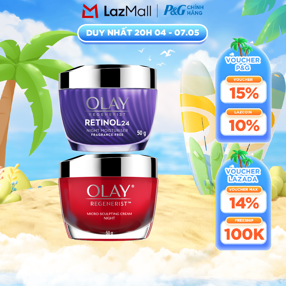 Combo Kem Dưỡng Ban Đêm OLAY REGENERIST Căng Mướt, Sáng Khỏe  Phục Hồi Dấu Hiệu Lão Hóa Hũ 50G + Kem Dưỡng Ban Đêm OLAY RETINOL24 Giúp Giữ Nét Tươi Trẻ Cho Da  Mờ Nếp Nhăn Hũ 50G