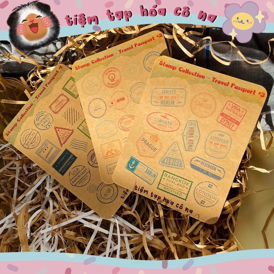 [HCM] - Sticker / Hình dán Travel Stamps, tem du lịch giấy Kraft độc đáo - tiemtaphoacona