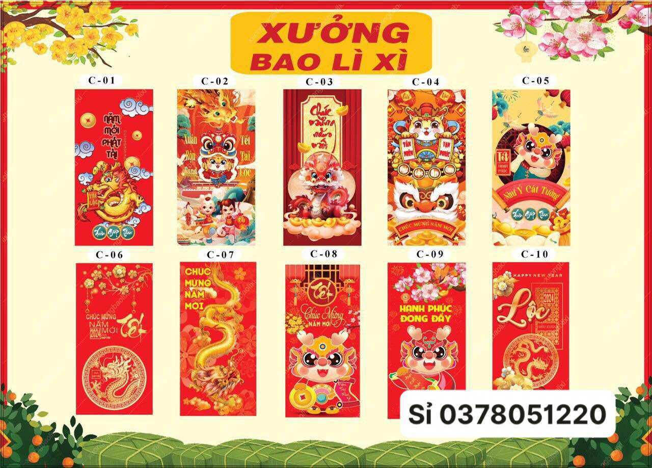Combo 50 bao lì xì truyền thống 2024 giấy c150