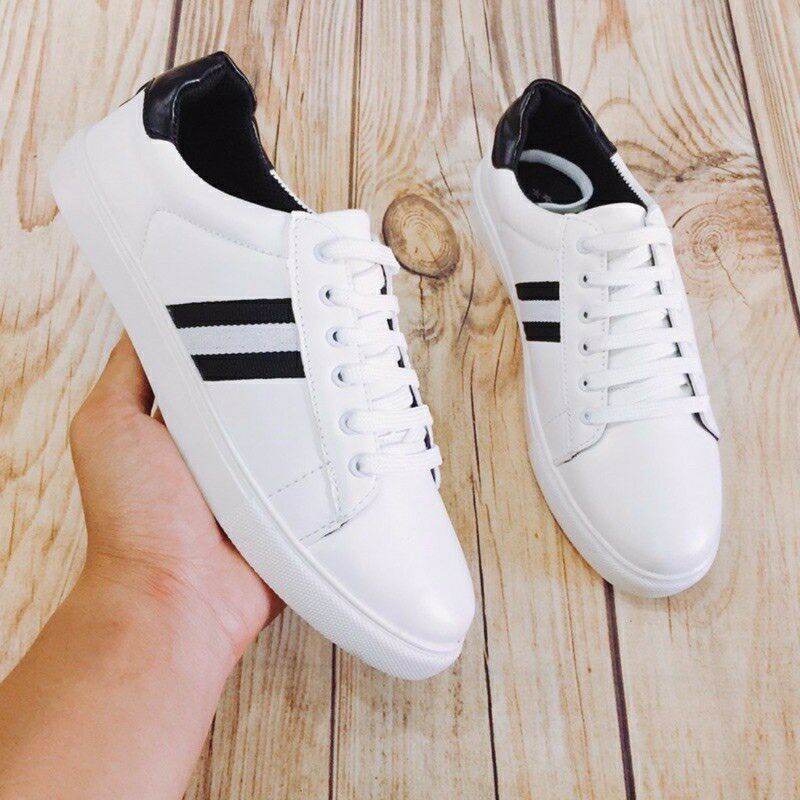 Giày sneaker thể thao nam màu trắng 3 sọc đen 2020