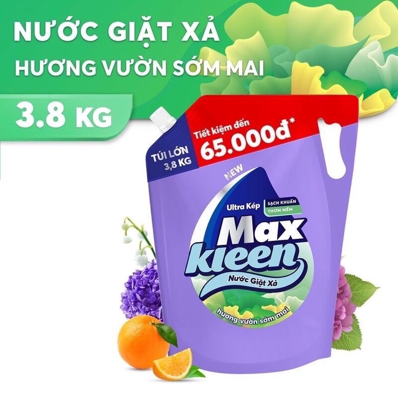 Nước giặt xả maxkleen túi 3.8kg hương vườn sớm mai